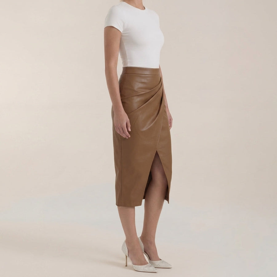 Damen Midi-Rock mit Raffung und vorderem Schlitz