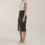 Damen Midi-Rock mit Raffung und vorderem Schlitz