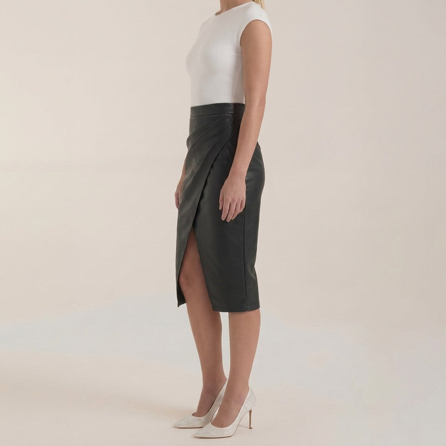 Damen Midi-Rock mit Raffung und vorderem Schlitz