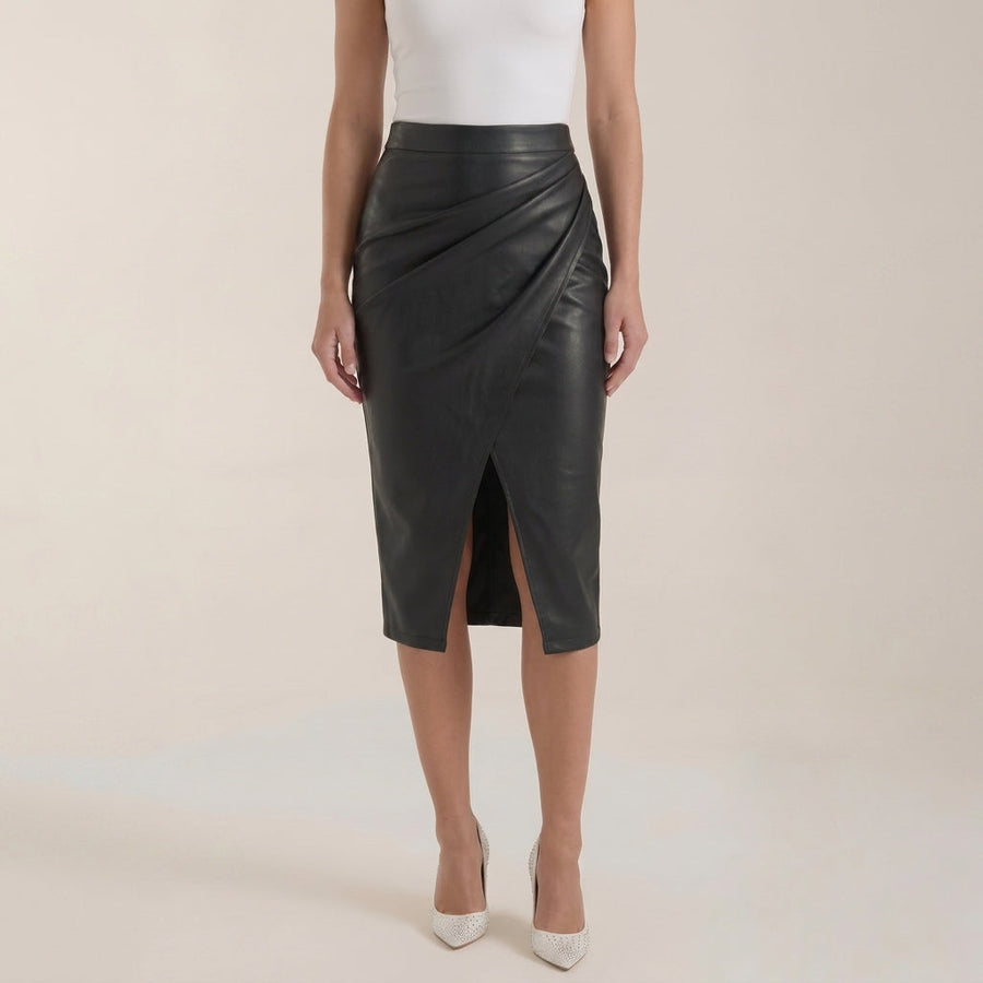 Damen Midi-Rock mit Raffung und vorderem Schlitz