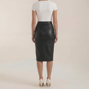 Damen Midi-Rock mit Raffung und vorderem Schlitz