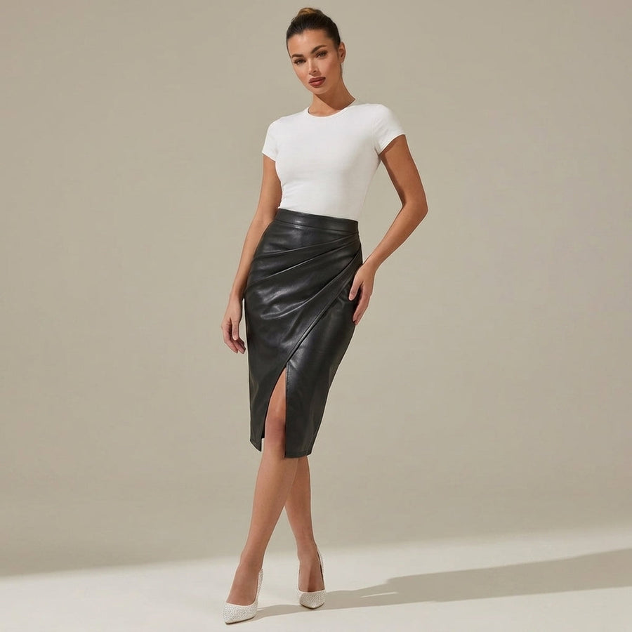Damen Midi-Rock mit Raffung und vorderem Schlitz