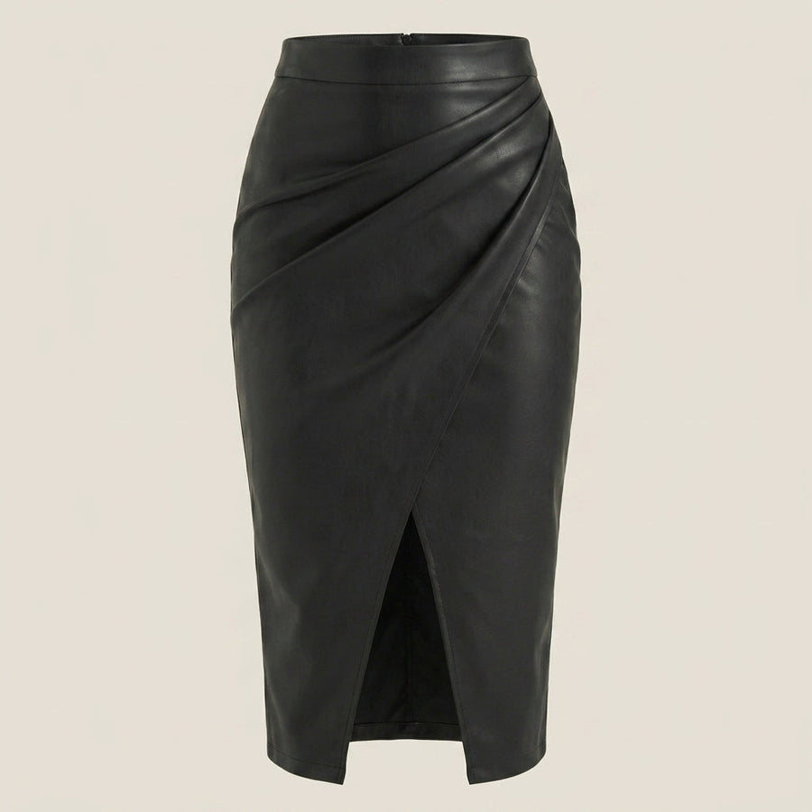 Damen Midi-Rock mit Raffung und vorderem Schlitz