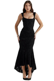 Damen Midikleid aus Spitze mit Raffung an der Taille und asymmetrischem Saum