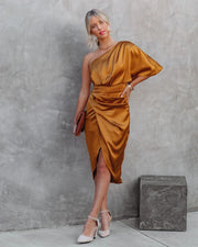 Damen Midikleid mit asymmetrischem Ausschnitt und Drapierung