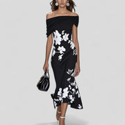 Damen Midikleid mit Carmenausschnitt und Blumenmuster