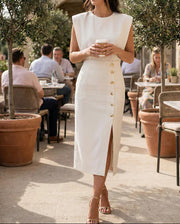 Damen Midikleid mit Knopfleiste und Frontschlitz