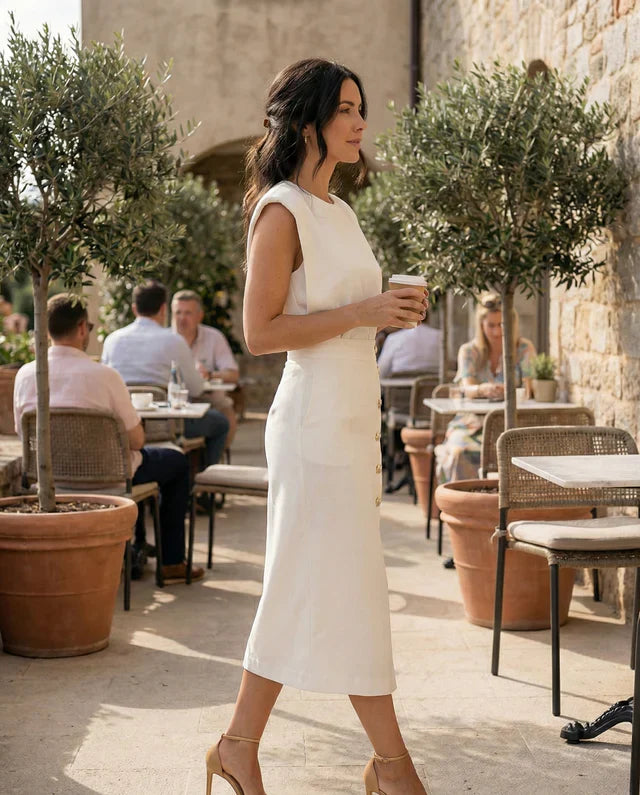 Damen Midikleid mit Knopfleiste und Frontschlitz