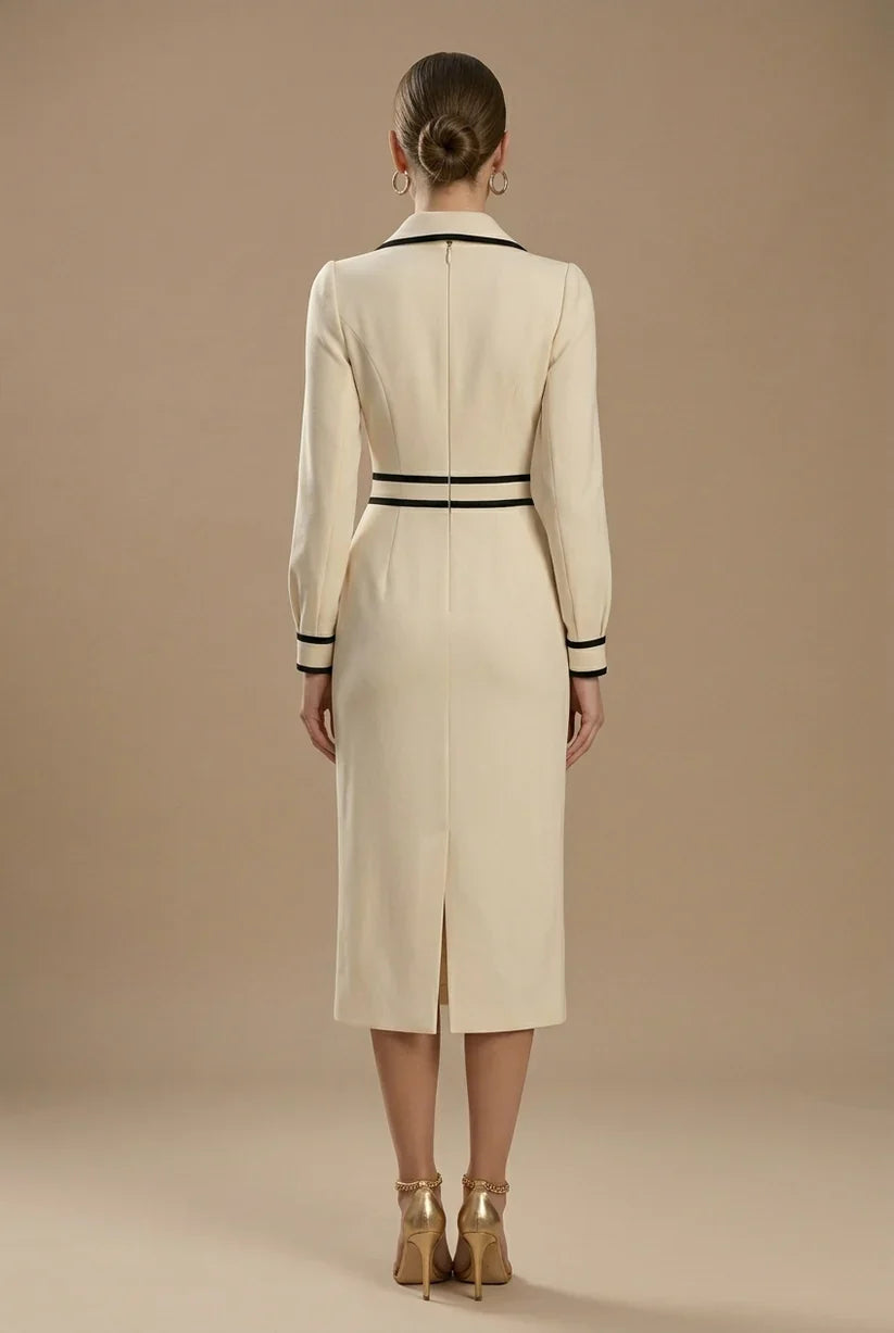 Damen Midikleid mit Knopfleiste und Kragen