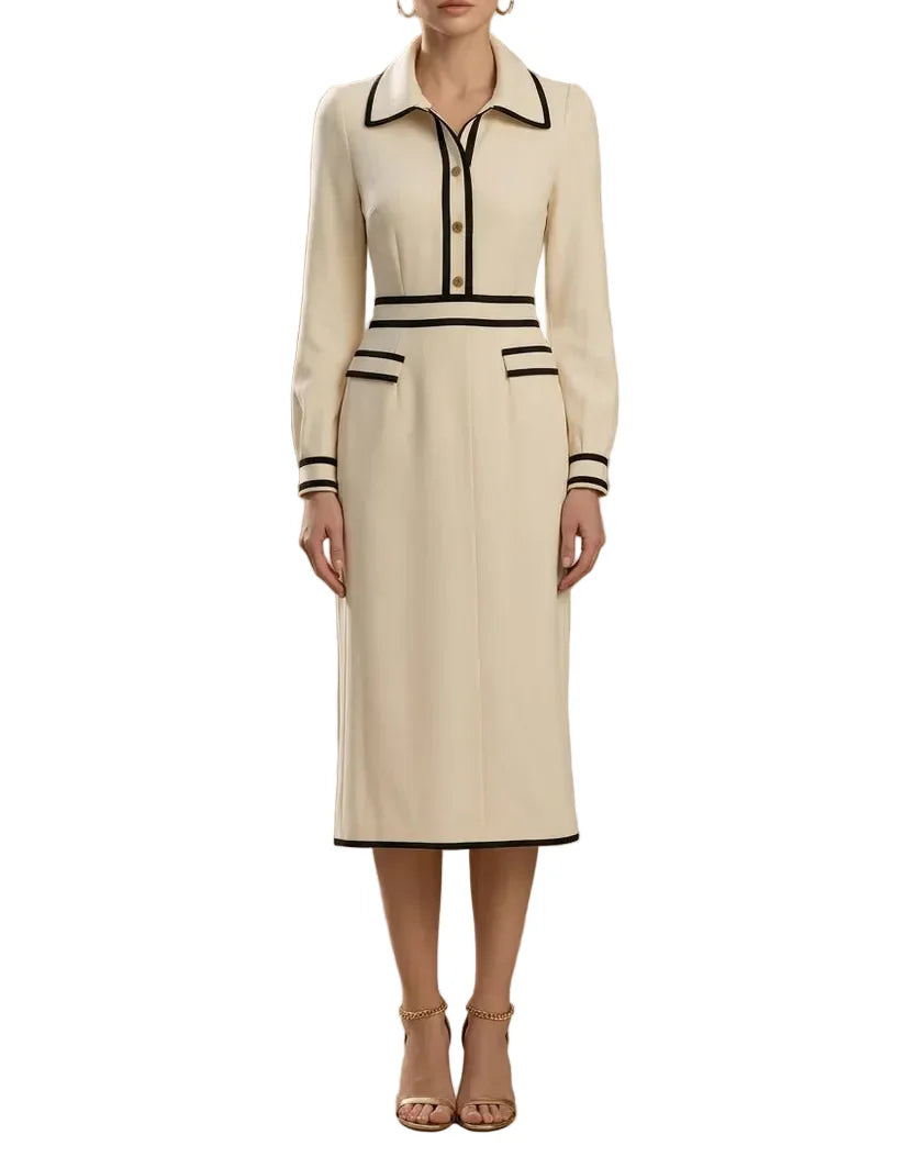 Damen Midikleid mit Knopfleiste und Kragen