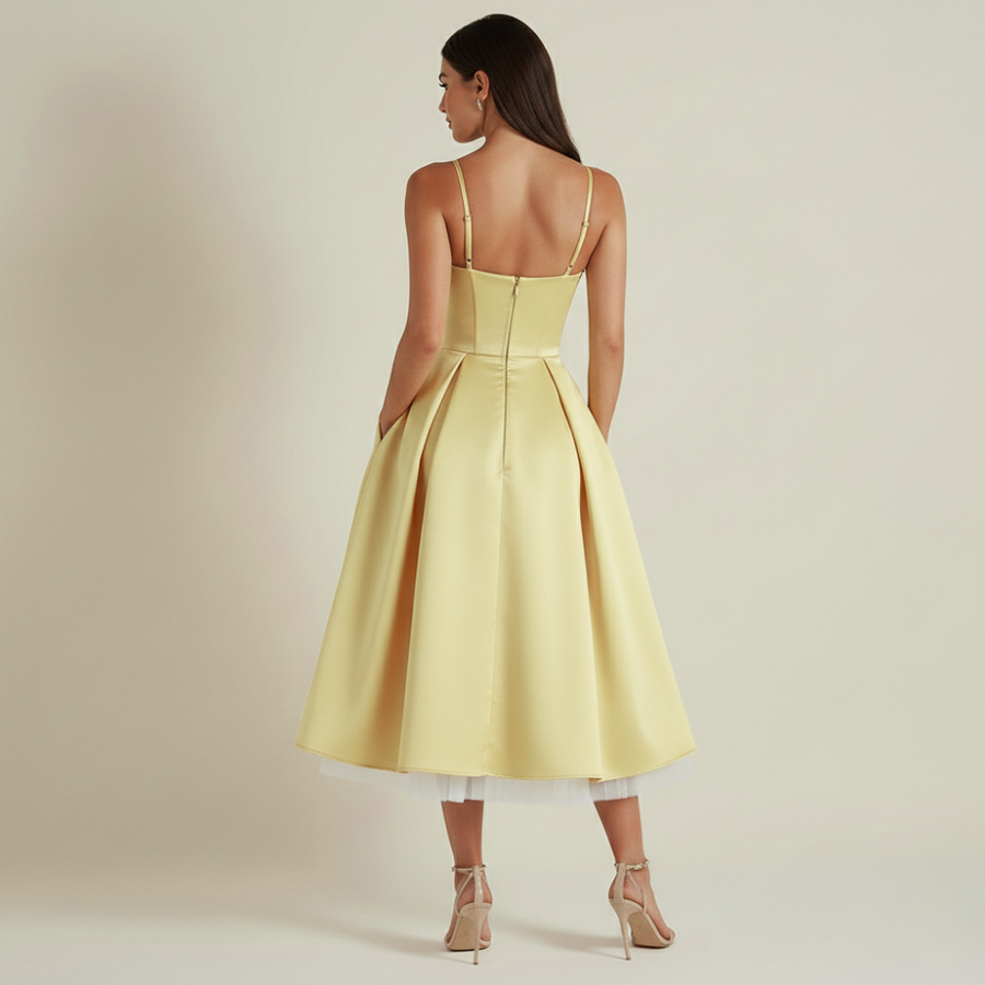 Damen Midikleid mit Korsettoberteil und schmalen Trägern