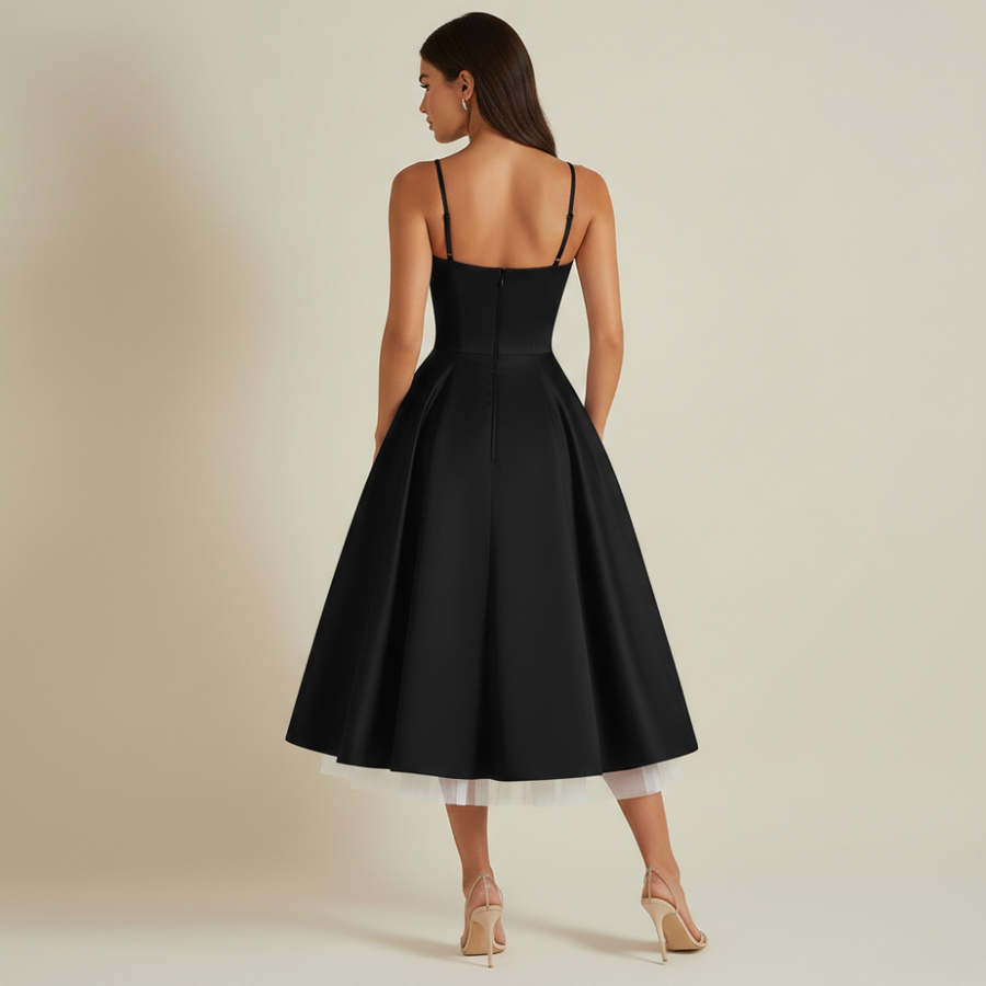 Damen Midikleid mit Korsettoberteil und schmalen Trägern