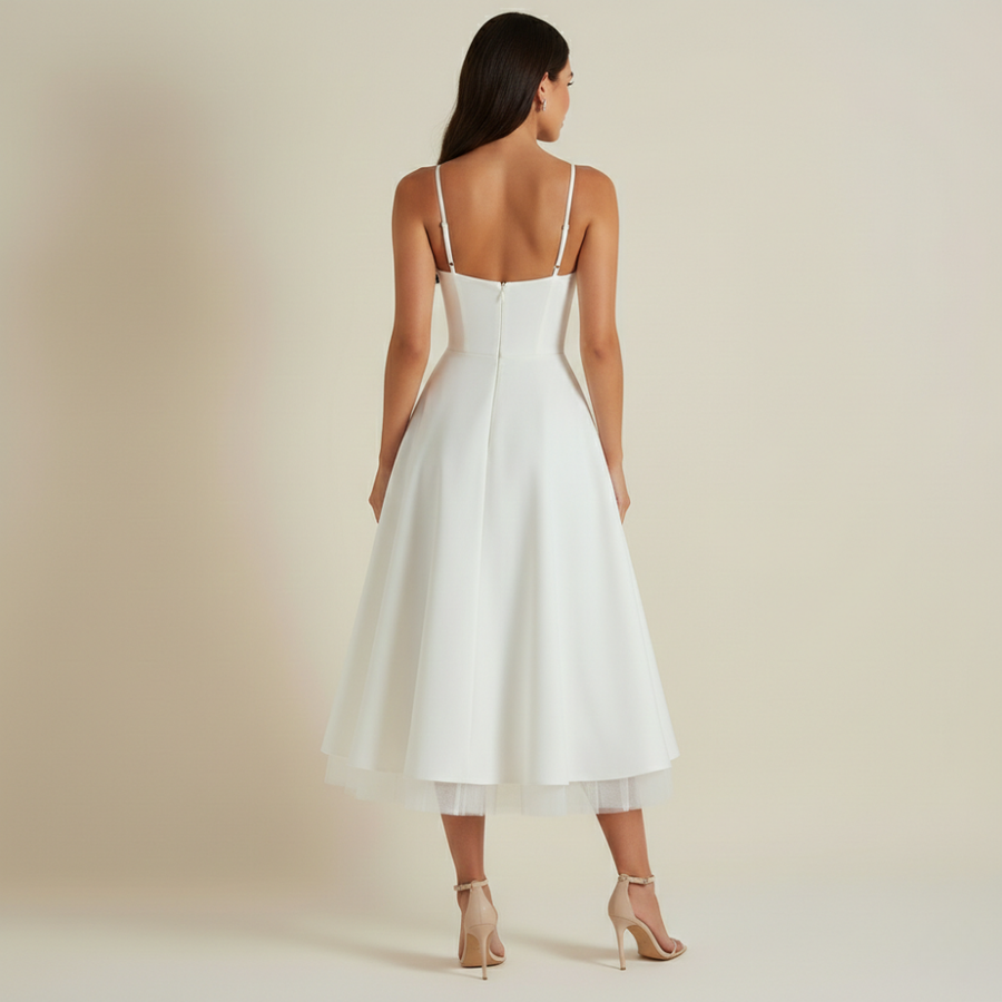 Damen Midikleid mit Korsettoberteil und schmalen Trägern