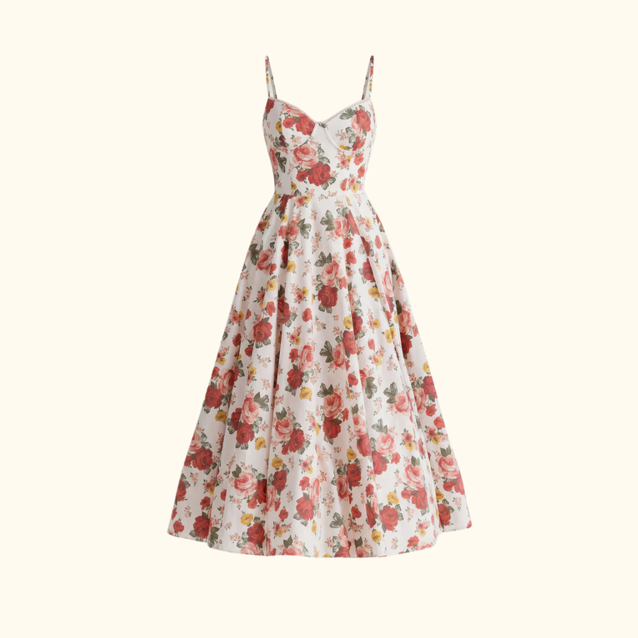 Damen Midikleid mit Korsettoberteil und schmalen Trägern