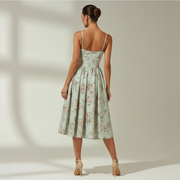 Damen Midikleid mit Korsettoberteil und schmalen Trägern