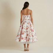Damen Midikleid mit Korsettoberteil und schmalen Trägern