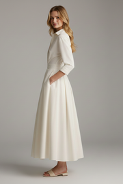 Damen Midikleid mit Kragen, V-Ausschnitt und Faltenrock