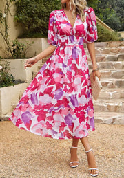 Damen Midikleid mit Print und Puffärmeln