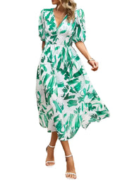 Damen Midikleid mit Print und Puffärmeln