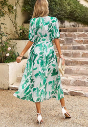 Damen Midikleid mit Print und Puffärmeln