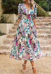 Damen Midikleid mit Print und Puffärmeln