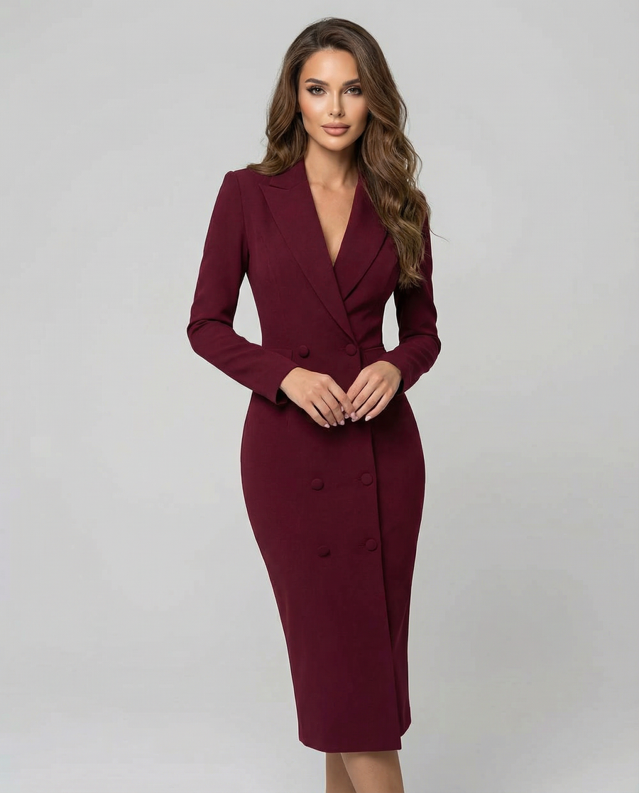 Damen Midikleid mit Reverskragen und Knopfleiste