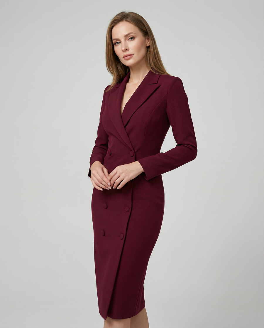 Damen Midikleid mit Reverskragen und Knopfleiste