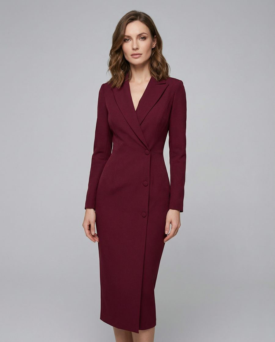 Damen Midikleid mit Reverskragen und Knopfleiste