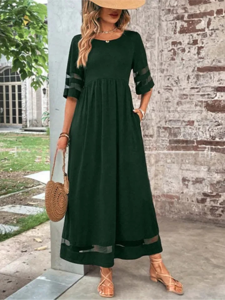 Damen Midikleid mit Rundhalsausschnitt und halblangen Ärmeln