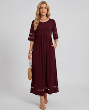 Damen Midikleid mit Rundhalsausschnitt und halblangen Ärmeln