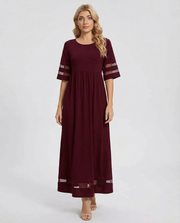 Damen Midikleid mit Rundhalsausschnitt und halblangen Ärmeln