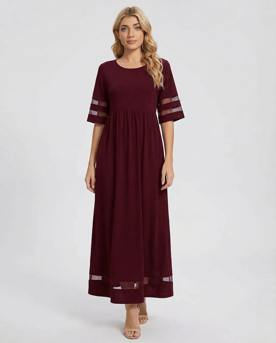 Damen Midikleid mit Rundhalsausschnitt und halblangen Ärmeln