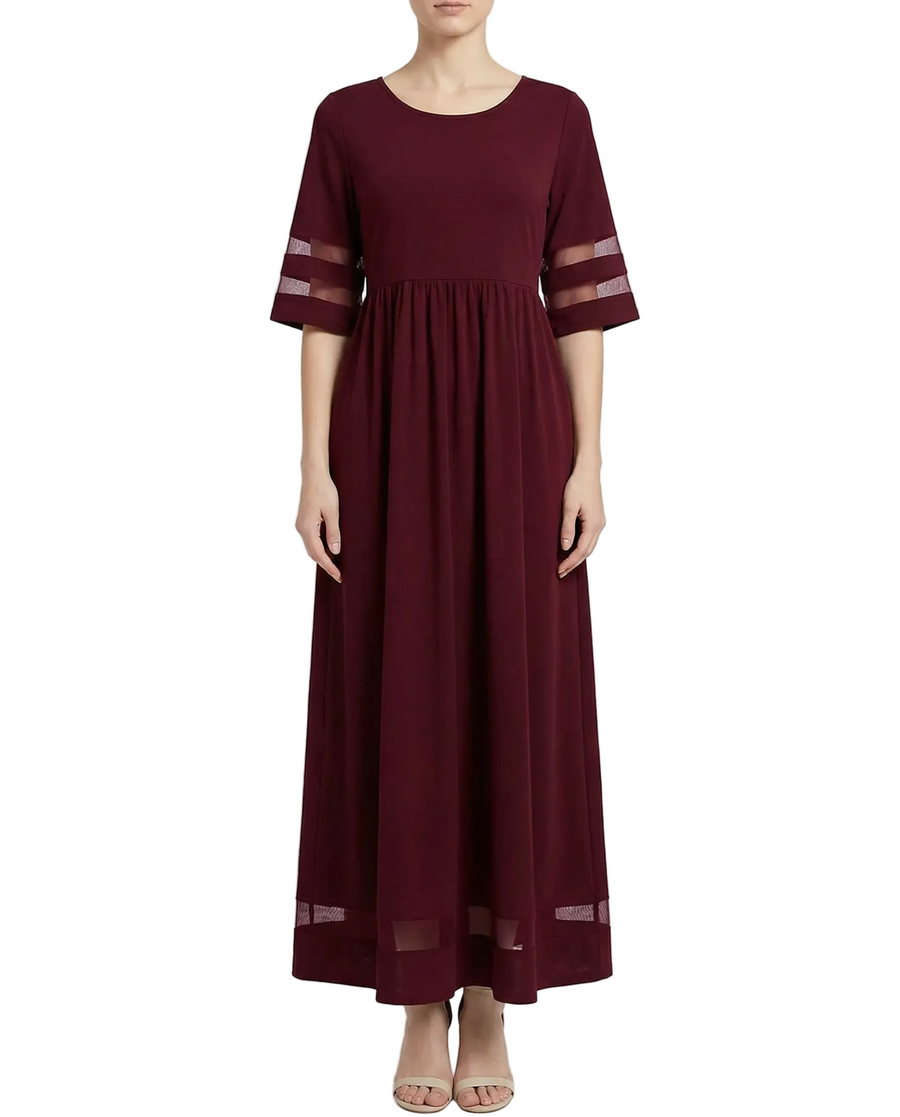 Damen Midikleid mit Rundhalsausschnitt und halblangen Ärmeln