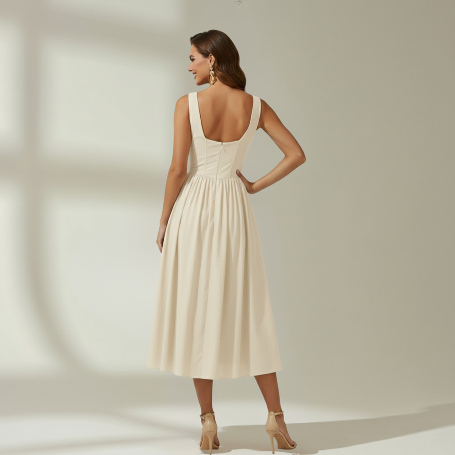Damen Midikleid mit tiefem V-Ausschnitt und ärmellosem Oberteil