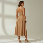 Damen Midikleid mit tiefem V-Ausschnitt und ärmellosem Oberteil