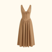 Damen Midikleid mit tiefem V-Ausschnitt und ärmellosem Oberteil