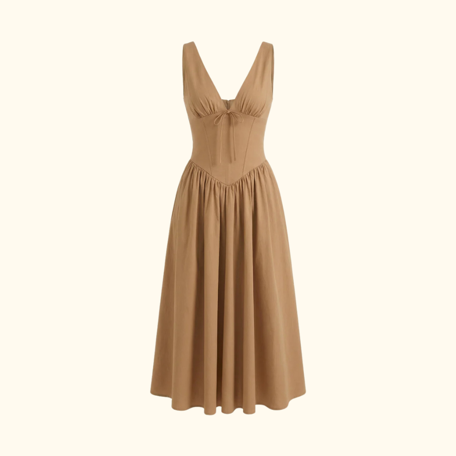 Damen Midikleid mit tiefem V-Ausschnitt und ärmellosem Oberteil