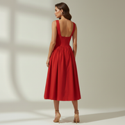 Damen Midikleid mit tiefem V-Ausschnitt und ärmellosem Oberteil