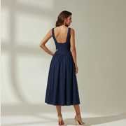 Damen Midikleid mit tiefem V-Ausschnitt und ärmellosem Oberteil