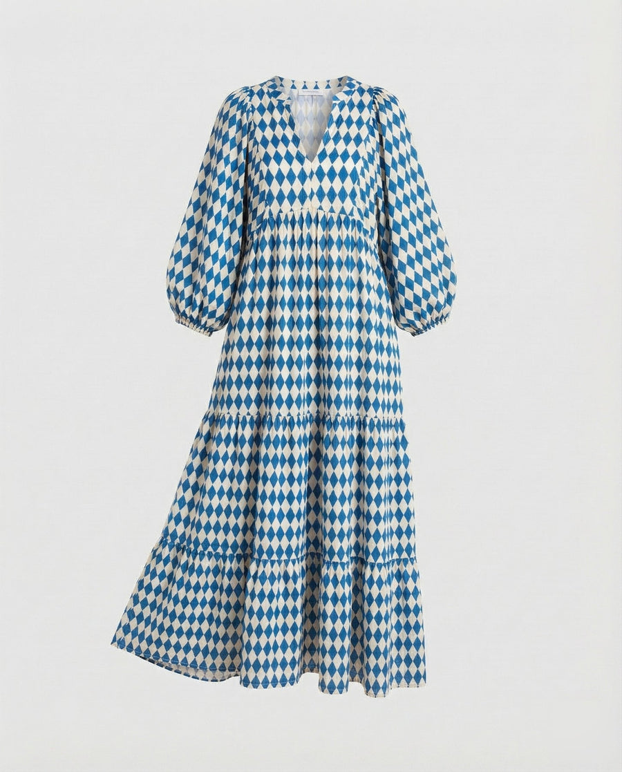 Damen Midikleid mit V-Ausschnitt und gestufter Struktur