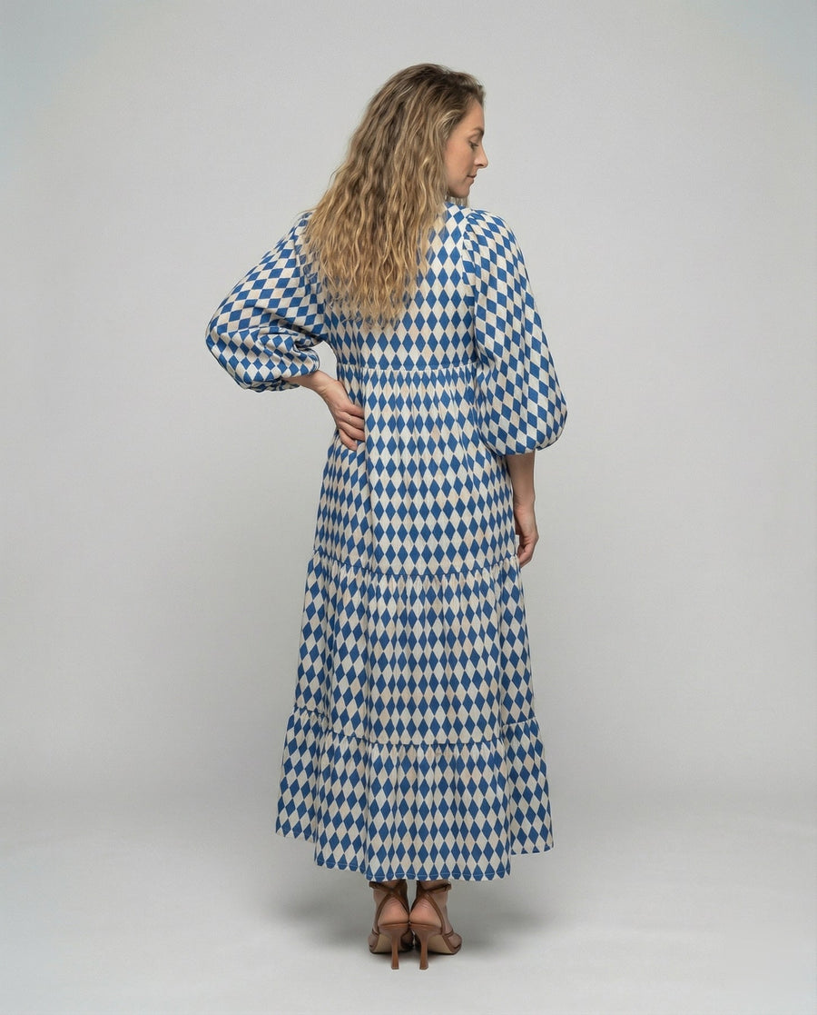Damen Midikleid mit V-Ausschnitt und gestufter Struktur