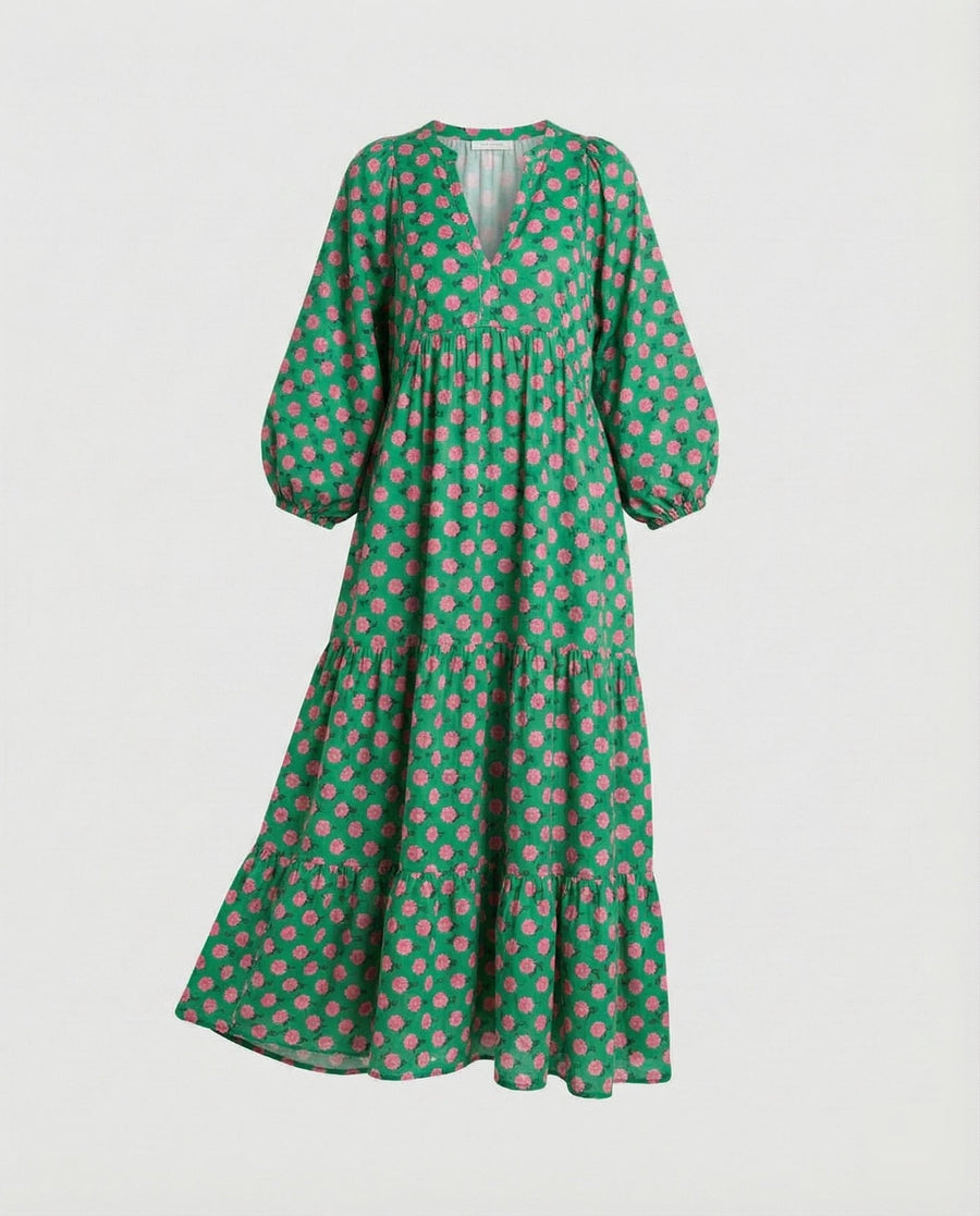 Damen Midikleid mit V-Ausschnitt und gestufter Struktur
