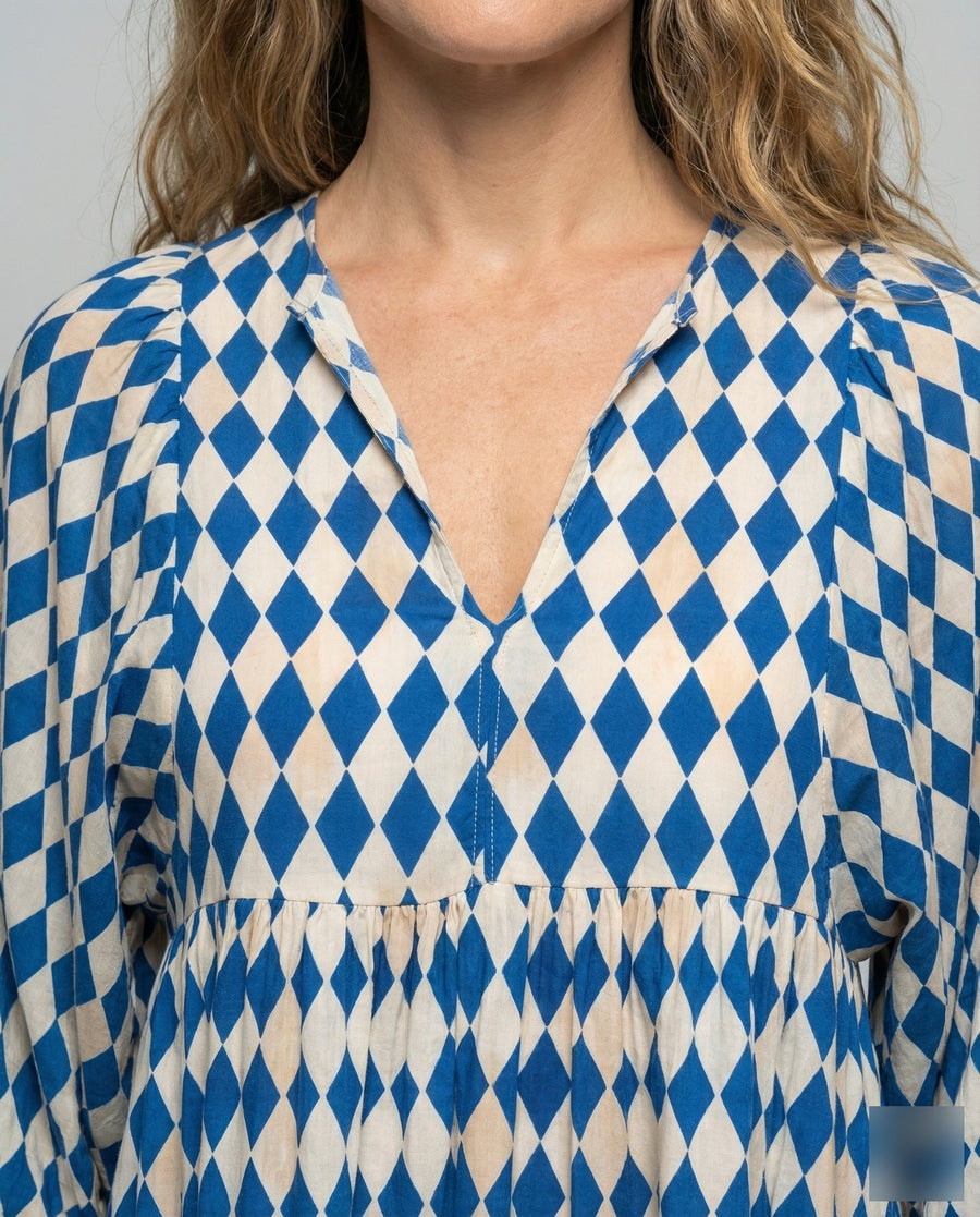 Damen Midikleid mit V-Ausschnitt und gestufter Struktur