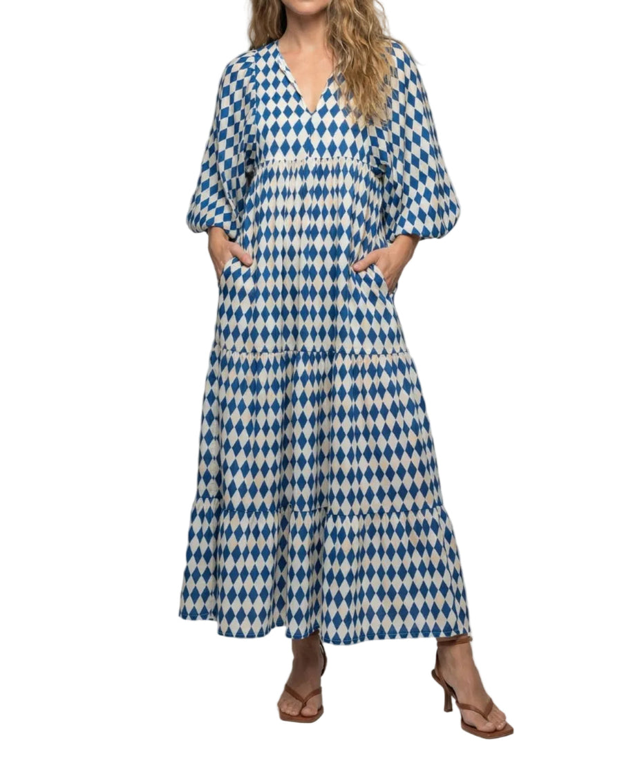 Damen Midikleid mit V-Ausschnitt und gestufter Struktur