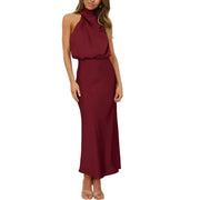 Damen Midikleid ohne Ärmel mit drapiertem Stehkragen