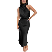 Damen Midikleid ohne Ärmel mit drapiertem Stehkragen
