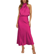 Damen Midikleid ohne Ärmel mit drapiertem Stehkragen