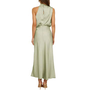 Damen Midikleid ohne Ärmel mit drapiertem Stehkragen