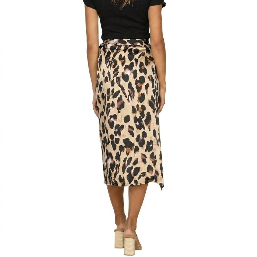 Damen-Midirock mit Tierprint, Seitenschlitz und Bindedetail