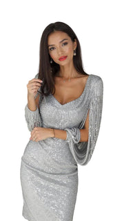 Damen Mini-Kleid mit Fransierten Ärmeln